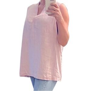 Lafayette 148 Linen Pink Sleeveless Boxy Criss Cross Sleeveless V Neck Blouse XL